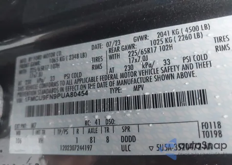 2023 Ford Escape из США, поврежденный, VIN 1FMCU9FN9PUA80454